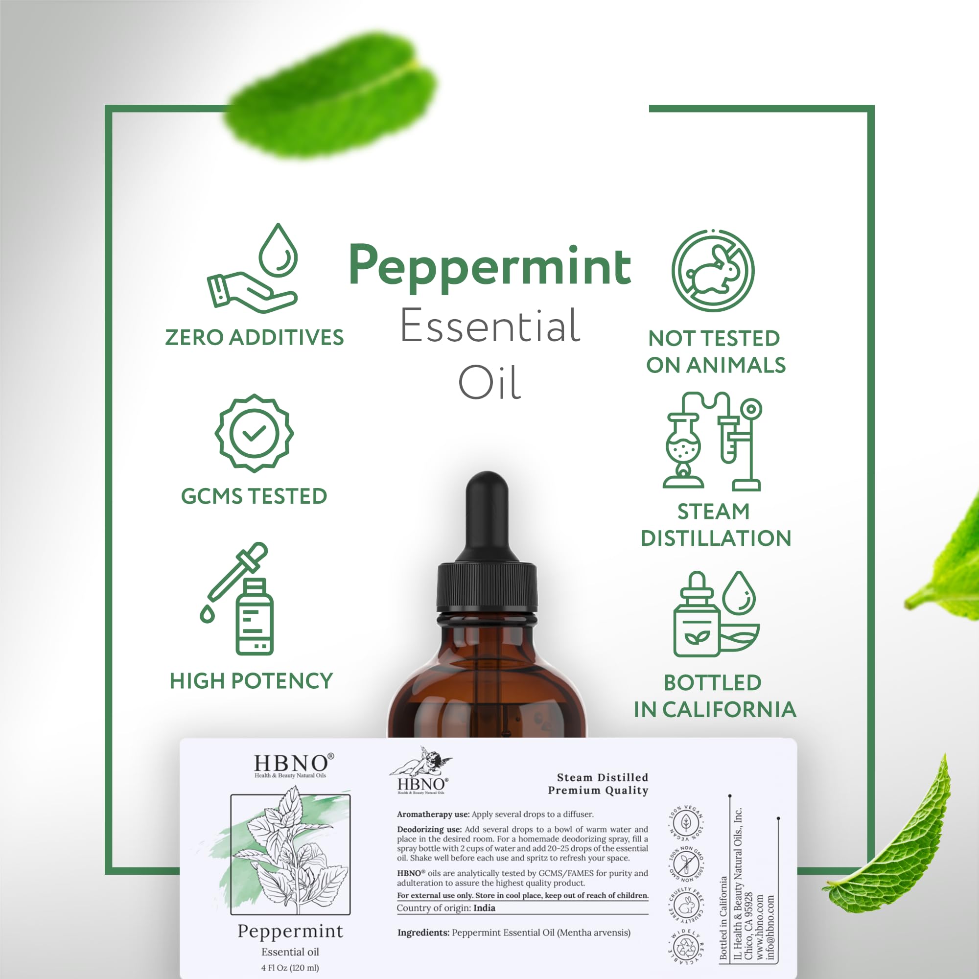 HBNO Peppermint Essential Oil 4 fl oz (120ml) - Premium Natural Peppermint Oil for Hair - Perfect for Aromatherapy & DIY, Essential Oil Peppermint - Image 4