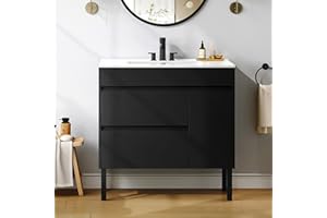 YITAHOME 36 Inch Bathroom Vanity with Sink, Bathroom Cabinet Vanity for Media Space, Freestanding Storage Bathroom Vanity with 1 Soft Closing Cabinet & 2 Drawers, Black