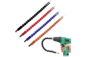 4 Pcs Flexible Drill Bit Extension, Screwdriver Soft Shafts, 11.6 inch, FineGood Universal Drill Connection - Black, Red, Blue, Orange