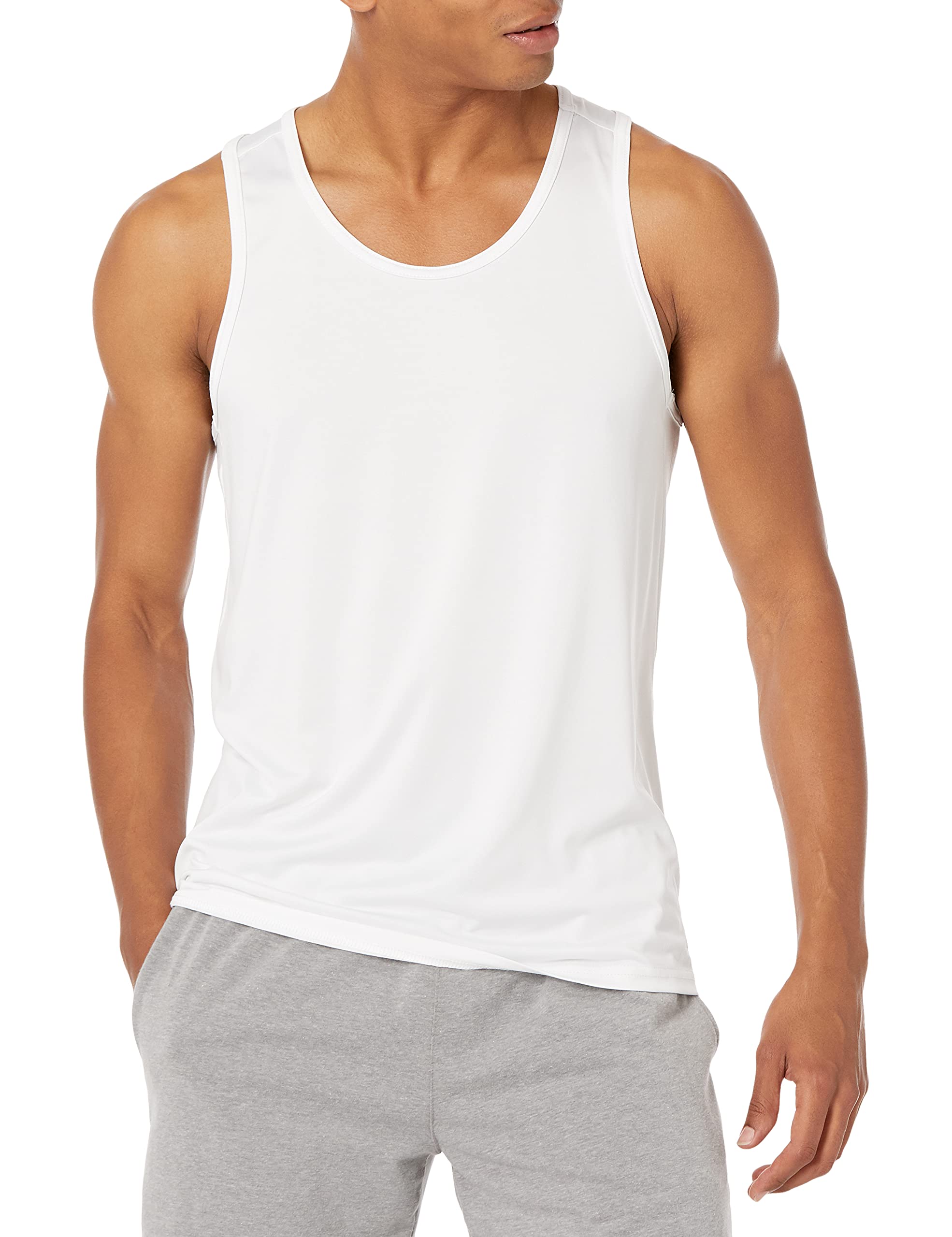 Photo 1 of Amazon Essentials Men's Active Quick Dry Tech Stretch Lightweight Gym Tank Top, White, Large