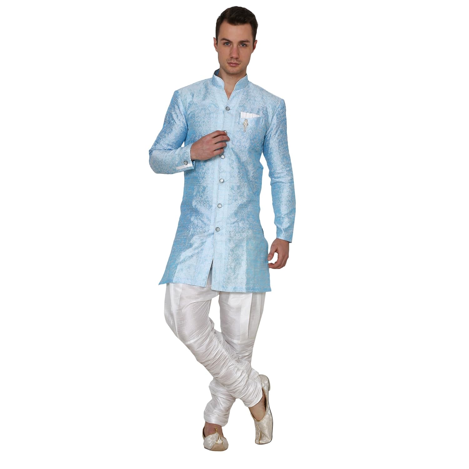royal kurta mens jacqaurd silk floral print traditional indowestern