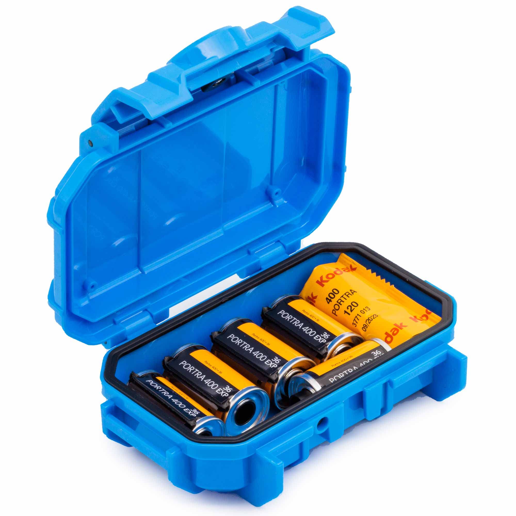 Evergreen Film Storage Case | Holds 7 Rolls of 35mm or 5 Rolls of 120mm Film | Preserve and Protect Your Film | Waterproof & Freezer Safe (Film Not Included) (Blue)