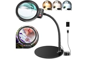 HQGZQL 10X 30X Magnifying Glass with Light and Stand, 72 LED 3 Color Modes Stepless Dimmable, Hands Free Lighted Magnifier Desk Lamp for Close Work Craft Hobby Painting Sewing Jewelry Reading (Black)