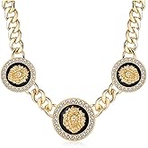Aononu Women's Hip Hop Basketball Wives 3 Lion Heads Chunky Chain Necklace Crystal Statement Linked Choker Necklaces Party Costume Outfit Cocktail Club Animal Jewelry