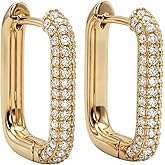 MEVECCO Gold U Shape Huggie Hoop Earrings 18K Gold Plated Dainty Cubic Zirconia Oval Huggie Earring for Women Cute minimalist Fashion Hoops Sleeper Earrings Jewelry