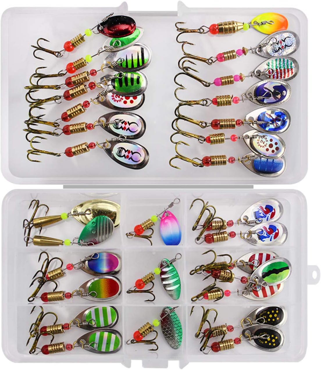 LAEMALLS31PCS Mixed Fishing Lure, kit of Metal Hard Minnow Lure Spinner bait, Life-Like Fishing Bait, Suitable for Kinds of Fishes, Great for both freshwater and saltwater, equipe with Tackle Box#1