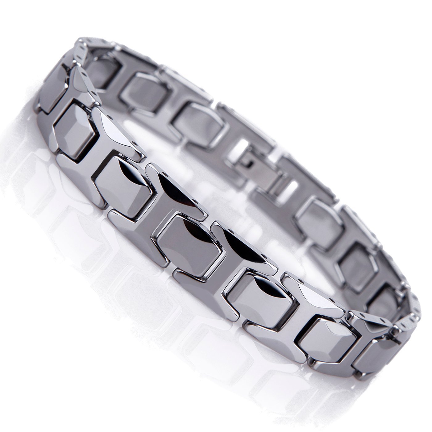 URBAN JEWELRY Stunning Solid Tungsten Link Bracelet for Men Polished Pyramid Style (Silver, 11mm) — image 1