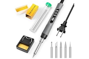 CRTSWEKER Soldering Iron Kit, 190W Soldering Gun, 110V LED Solder Kit for Electronics, Adjustable Temperature 356-932℉, Includes Solder Wire, Tips, Stand, Sponge and Flux Paste, Grey