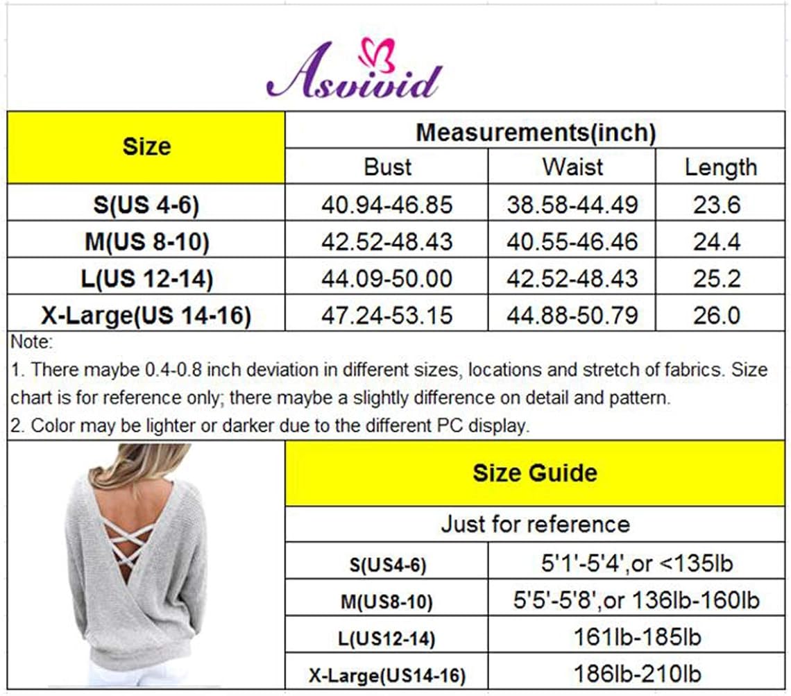 Asvivid Women's Long Sleeve Criss Cross V Neck Knitted Sweater Backless Loose Jumper Sweaters: Clothing