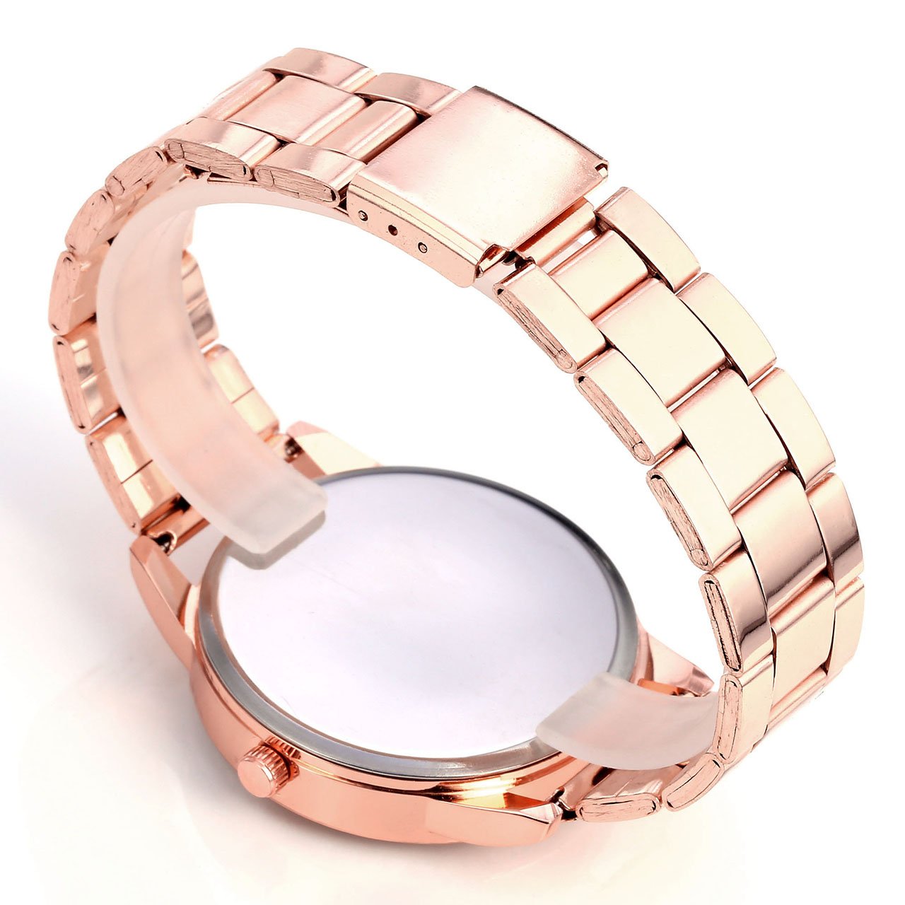 JSDDE Rose Gold Ladies Bracelet Watch Roman Numerals Luxury Rhinestone Shining Face Metal Band Wrist Watch