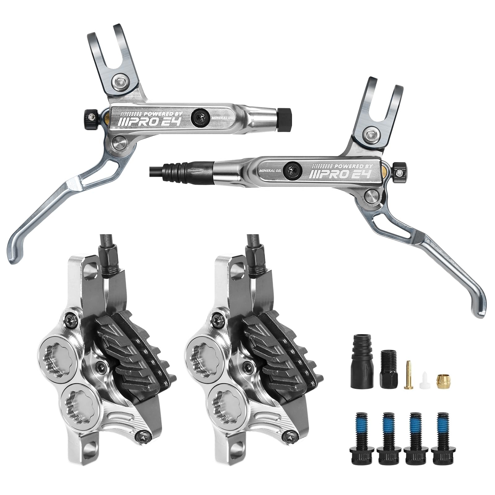 Photo 1 of BUCKLOS IIIPRO MTB 4 Pistons Mountain Bike Hydraulic Disc Brake Set Front 835mm and Rear 1550mm with Ceramic Brake Pad for Bicycle/E-Bike (Pre-Bled)…
