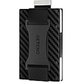 GEVENO Slim Wallet for Men – Minimalist RFID Blocking Men's Wallet, Holds 1–19 Cards & Easy Access Pull Tab, Metal Aluminum Credit Card Holder with Cash Strap (Carbon Fiber)