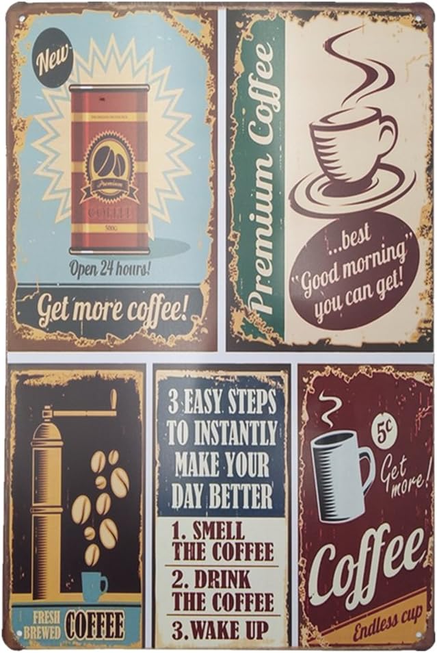 EffortLife Coffee Vintage Funny Metal Tin Sign Retro Cafe Home Decor Metal Plaque Bar Pub Poster 8 x 12 Inch