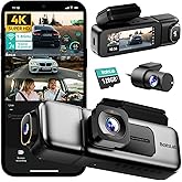 BOTSLAB 4K 3 Channel Dash Cam Front and Rear/Inside, 360°Dash Camera with 3.18" Touch Screen, Night Vision Dashcam, Voice Control, 24/7 Parking Mode Car Camera, Free 128GB Card 5.8GHz WiFi & GPS