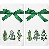 JarThenaAMCS 2Pcs Christmas Tree Hand Towels for Bathroom Green Xmas Tree Embroidered Cotton Towel Pine Tree Farmhouse Decorative Bath Dish Towels for Xmas Winter Home Bath Decor Gift, 13.7 x 29.5''