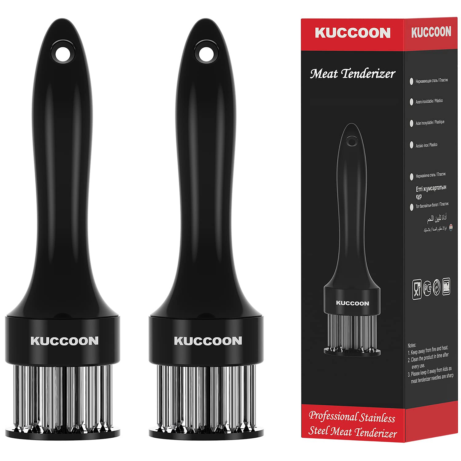 KUCCOON Meat Tenderizer Tool (Pack of 2) Stainless Steel Needle Ultra Sharp 24 Blade Tenderizer Tool for Tenderizing Beef Chicken Steak Pork