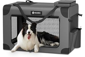 SNUOWU 36 Inch Collapsible Dog Crate, 3-Door Portable Travel Dog Crate for Large Dogs, Foldable Soft Dog Crate Pet Kennel for Indoor & Outdoor Pet Home (36" L x 25" W x 25" H, Dark Gray)