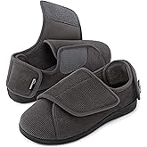 HomeTop Men's Corduroy Slippers Comfy Adjustable Hook and Loop Memory Foam Wide Indoor House Shoes for Diabetic Swollen Feet