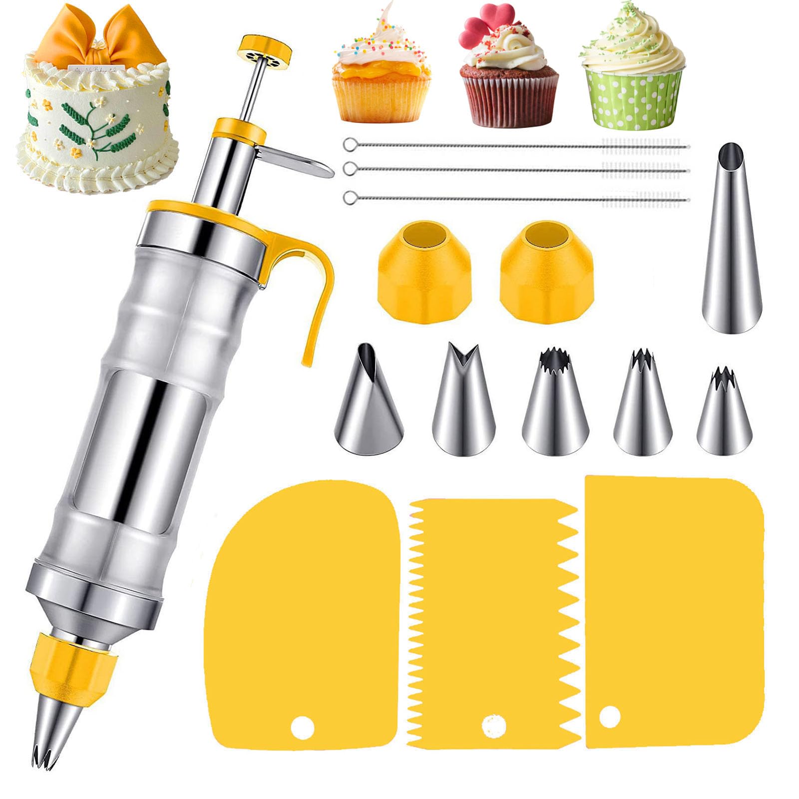Icing Piping Kit, Cake Dessert Decorating Supply Set, Piping Bags and Nozzles Set with 6 Pcs Stainless Steel Piping Nozzle, Icing Bags Piping Tips and Nozzles Set for Cupcake Cookie Cakes — image 1