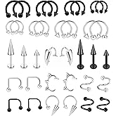 MONAZEO 36Pcs 16G Lip Rings Stainless Steel Snake Bite Piercing Labret Jewelry Medusa Spiral Barbell Helix Tragus Earrings Hoop Horseshoe Septum Nose Cartilage Piercings