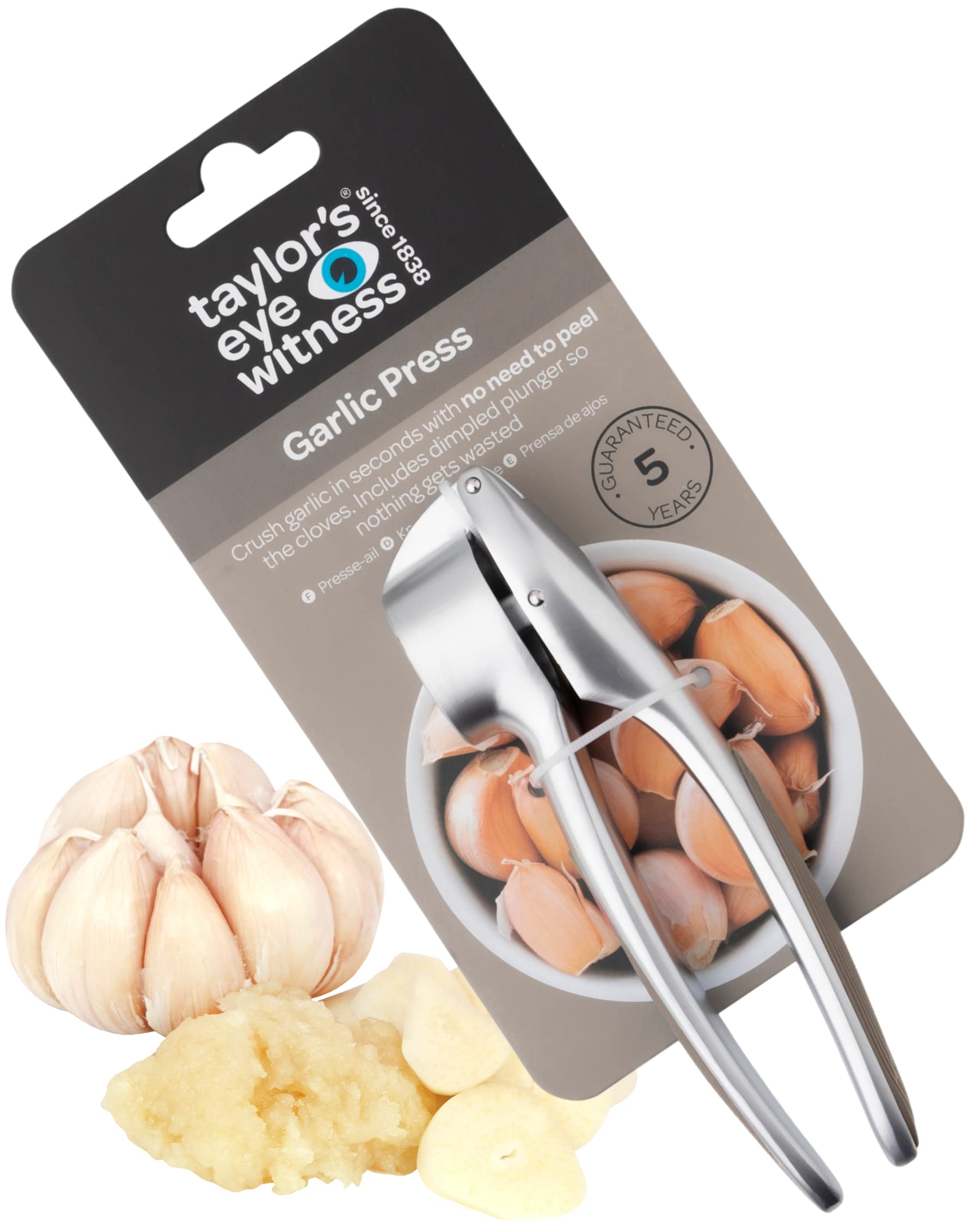 Easy to Use Garlic Press - Removes The Need to Peel, Great Kitchen Gadget for Crushing Garlic Cloves. Dishwasher Safe, Garlic Crusher Also Works with Ginger. Must Have Tool for Any Kitchen, Grey