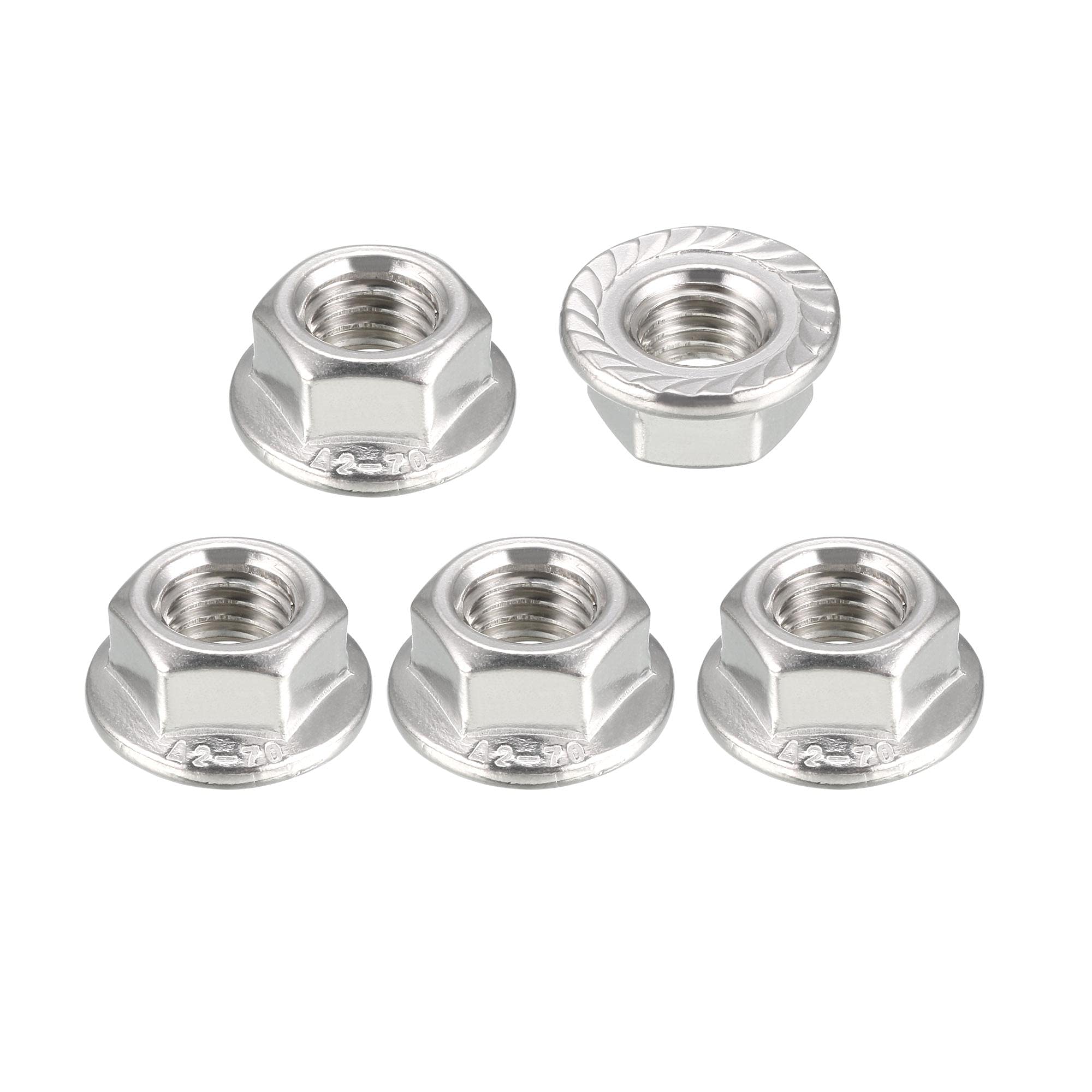 sourcing map M12 Serrated Flange Hex Lock Nuts, 201 Stainless Steel, 5 Pcs