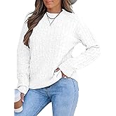 DancingYarns Womens Cable Knit Sweaters for Women Fall Winter 2025 Trendy Ladies Casual Business Outfits Cute Soft Sweater Classic Crew Neck Long Sleeve Pullover Tops Ivory White M