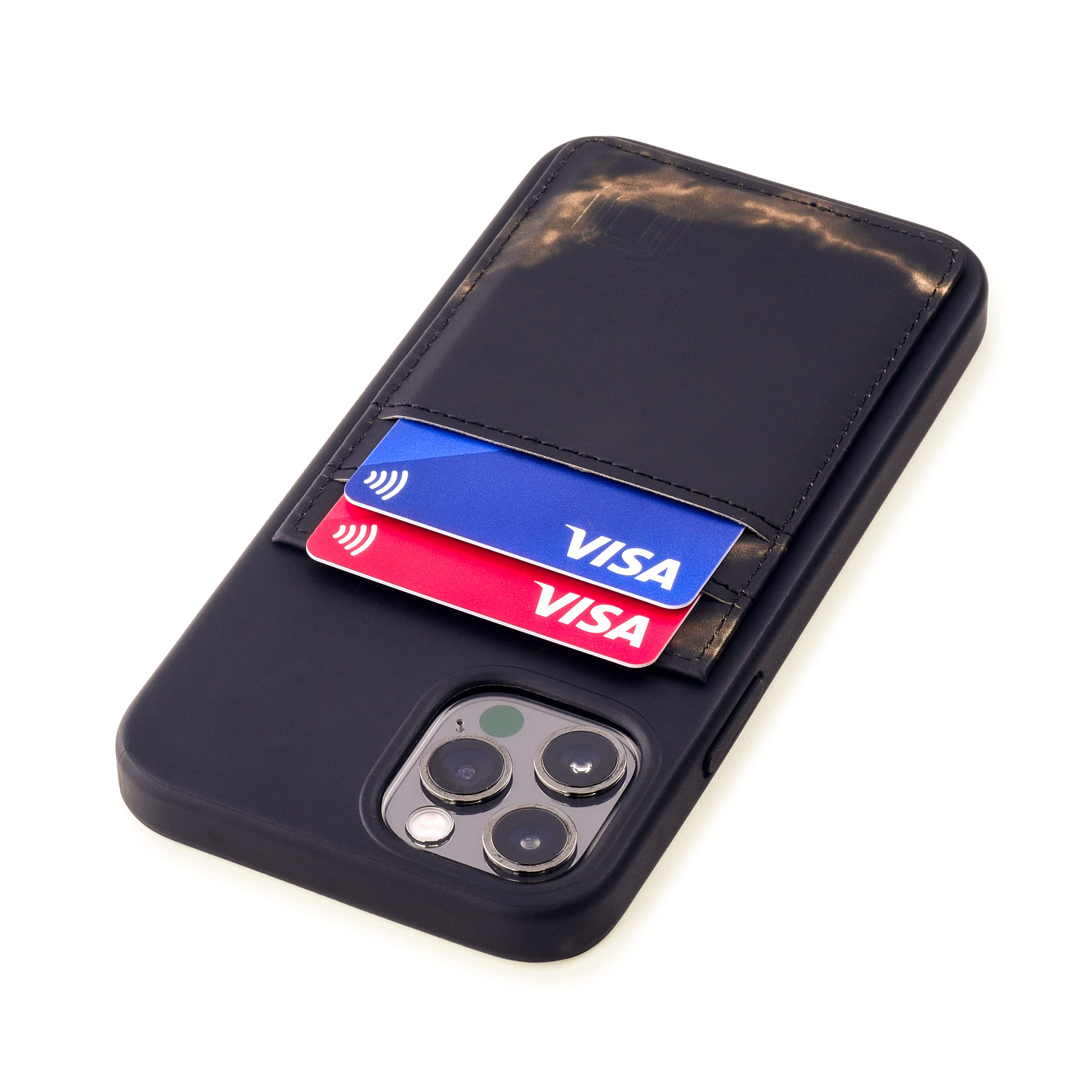 Dockem M2T Wallet Case for iPhone 12 and iPhone 12 Pro: Built-in Invisible Metal Plate for Magnetic Mounting with Marble Style Synthetic Leather 2 Card Slots (Black and Gold)