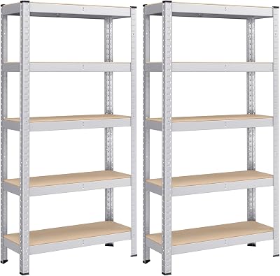 SONGMICS 5-Tier Shelving Unit Set of 2 Steel 650 kg Load 30x75x150 cm