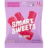SMART Sweets RED Twists 4 Pack Healthier Version of TWIZLERS 92% Less Sugar 12 Grams of Fiber Plant Based Vegan Keto Friendly ONLY 110 Calories and 2 g Sugar