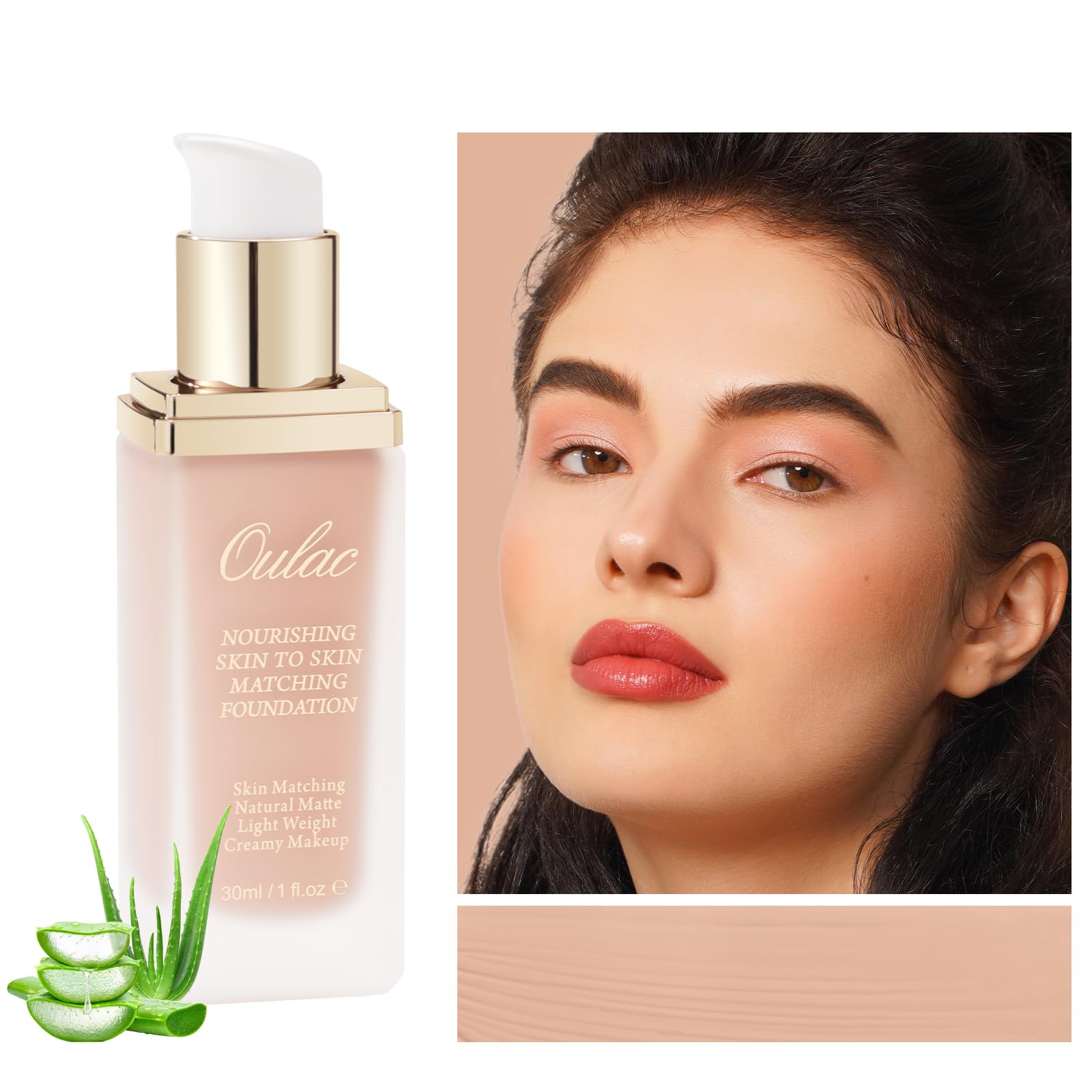 Oulac Foundation Full Coverage, Foundation for Mature Skin, Liquid Hydrating Make up Enriched with Aloe Vera, Shade: 05 Nude 30 ml