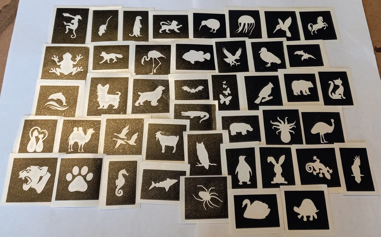 40 x Animal Themed Mini Small Stencils for Glitter Tattoos/Airbrush/face Painting Horse cat Dog swan Penguin