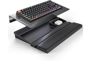 KLEARLOOK MAXIMIZED CLARITY! 3 in 1 Keyboard Stand w/Wrist Rest and Storage Tray - Klearlook [Ultra Comfortable] PU Leather Wrist Pad & Acrylic Keyboard Riser, 16.9x7.3 inch Tilt Adjustable Computer Keyboard Stand Holder-Black
