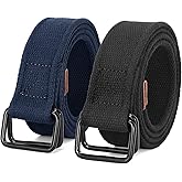 JASGOOD Men Canvas Fabric Belts Casual Web Cloth Belts with Black Double Ring Buckle 2 Pack