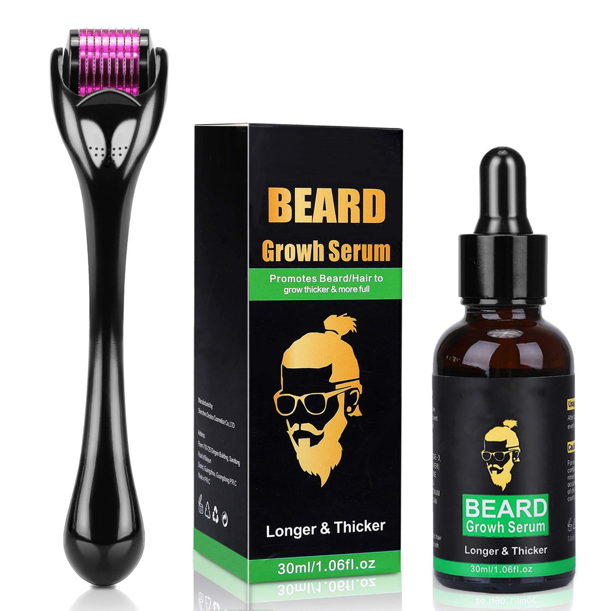 Derma Roller for Beard Growth + Beard Growth Serum - Stimulate Beard and Hair Growth - 0.5mm Derma Roller for Men - Amazing Beard Growth Kit