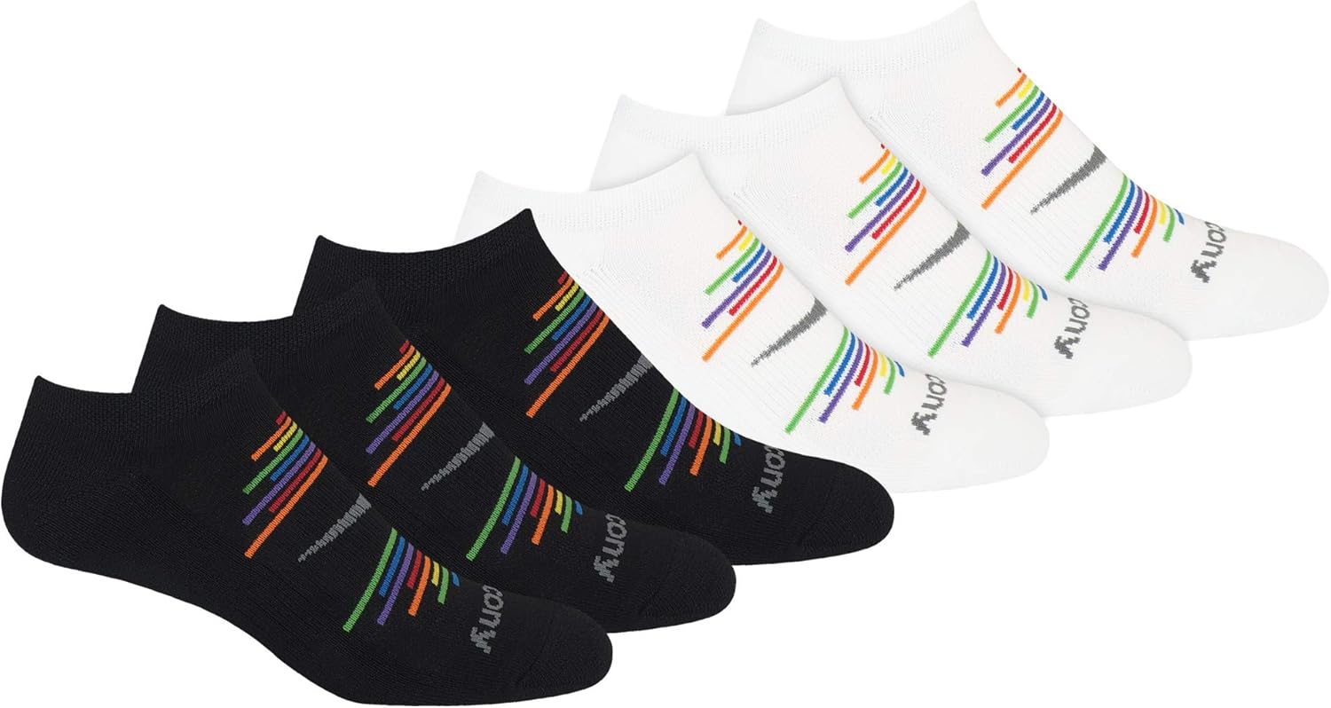Saucony Men's Multi-Pack Firework Ventilating Performance Comfort No-Show Socks: Clothing