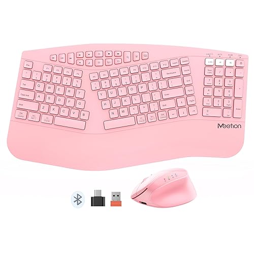 MEETION New Ergonomic Keyboard and Mouse, Multi-Device Bluetooth