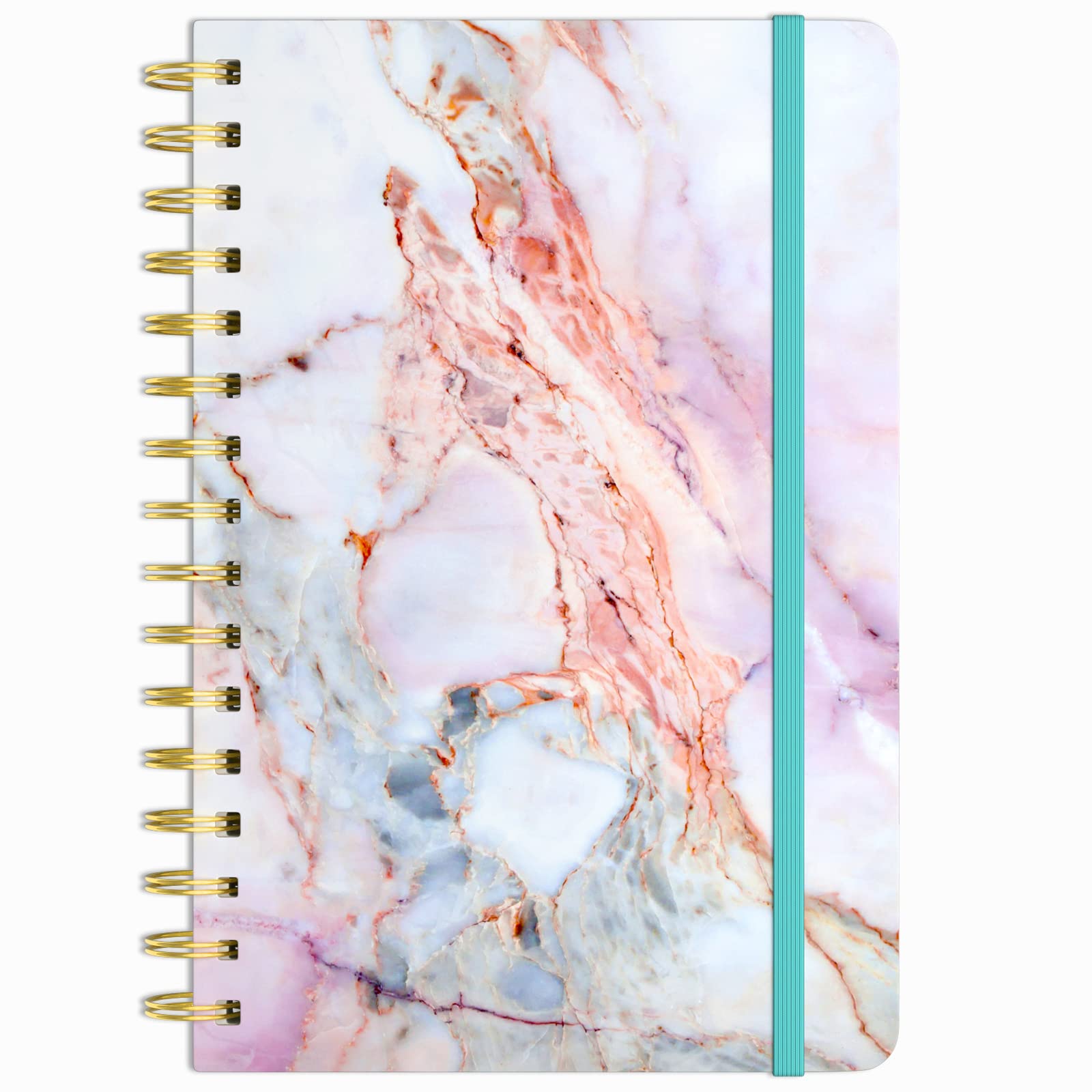 Huamxe Spiral Journal Notebook, Hardcover Lined Journal for Women, Medium 6 x 8.4 in, 160 Pages Thick Paper, Cute A5 College Ruled Notebooks for Journaling Writing Work Office School, Pink Ink Marble