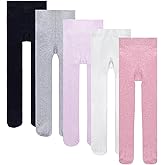 Looching 5 Pack Baby Toddler Girls Cotton Knit Tights Wavy Pattern Legging Stocking Pants Pantyhose for 1-10 Years Kids