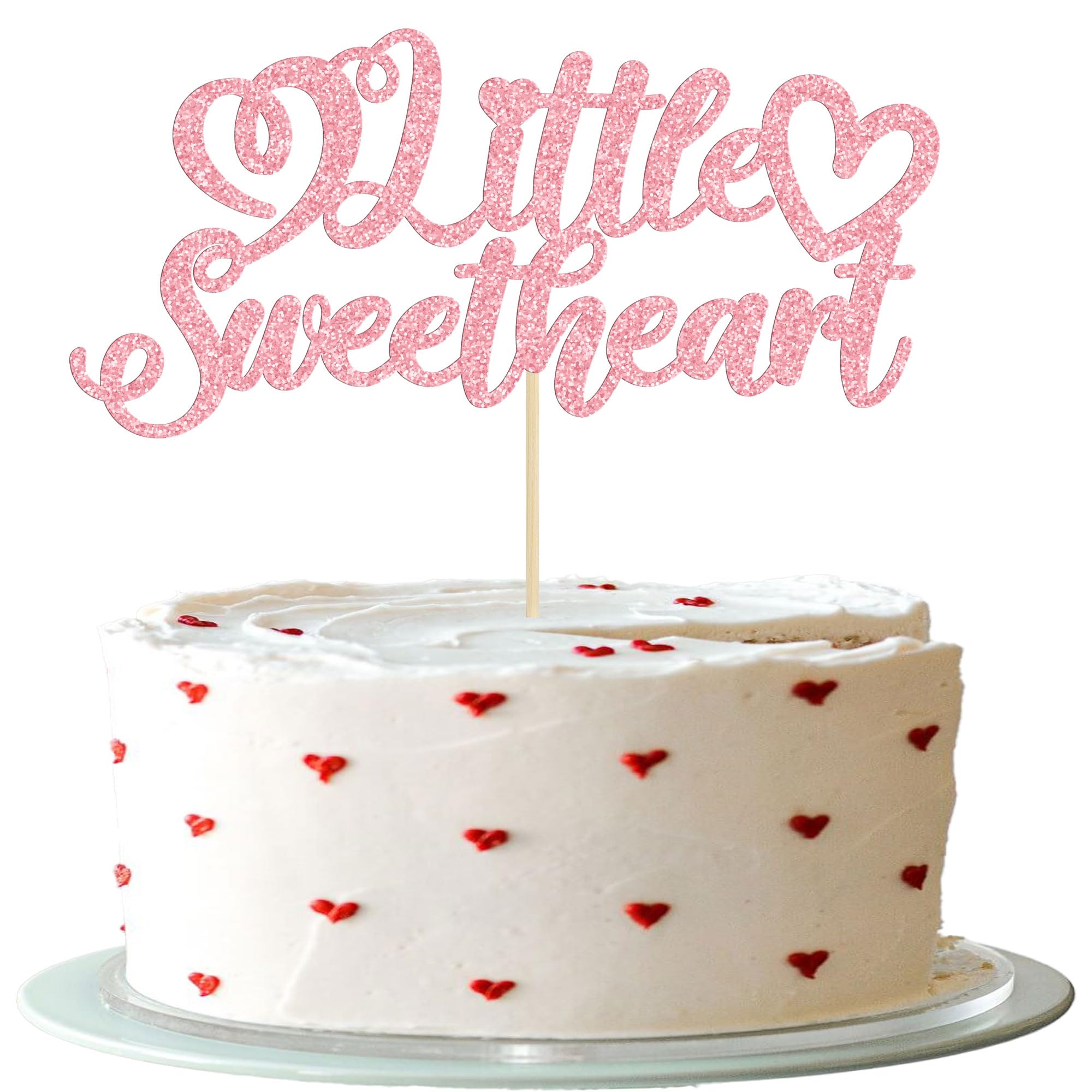 Gyufise 1 Pack Pink Glitter Little Sweetheart Cake Topper Valentine's Day Baby Shower Cake Decoration for Valentine Theme Birthday Bridal Shower Baby Shower Wedding Decoration Supplies