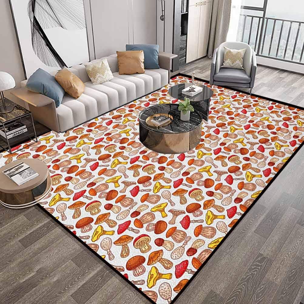 Mushroom Area Rugs 6X9 Feet, Hand Drawn Style Various Kinds of Mushrooms Poisonous