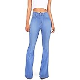 Vibrant Women's Juniors Bell Bottom High Waist Fitted Denim Jeans