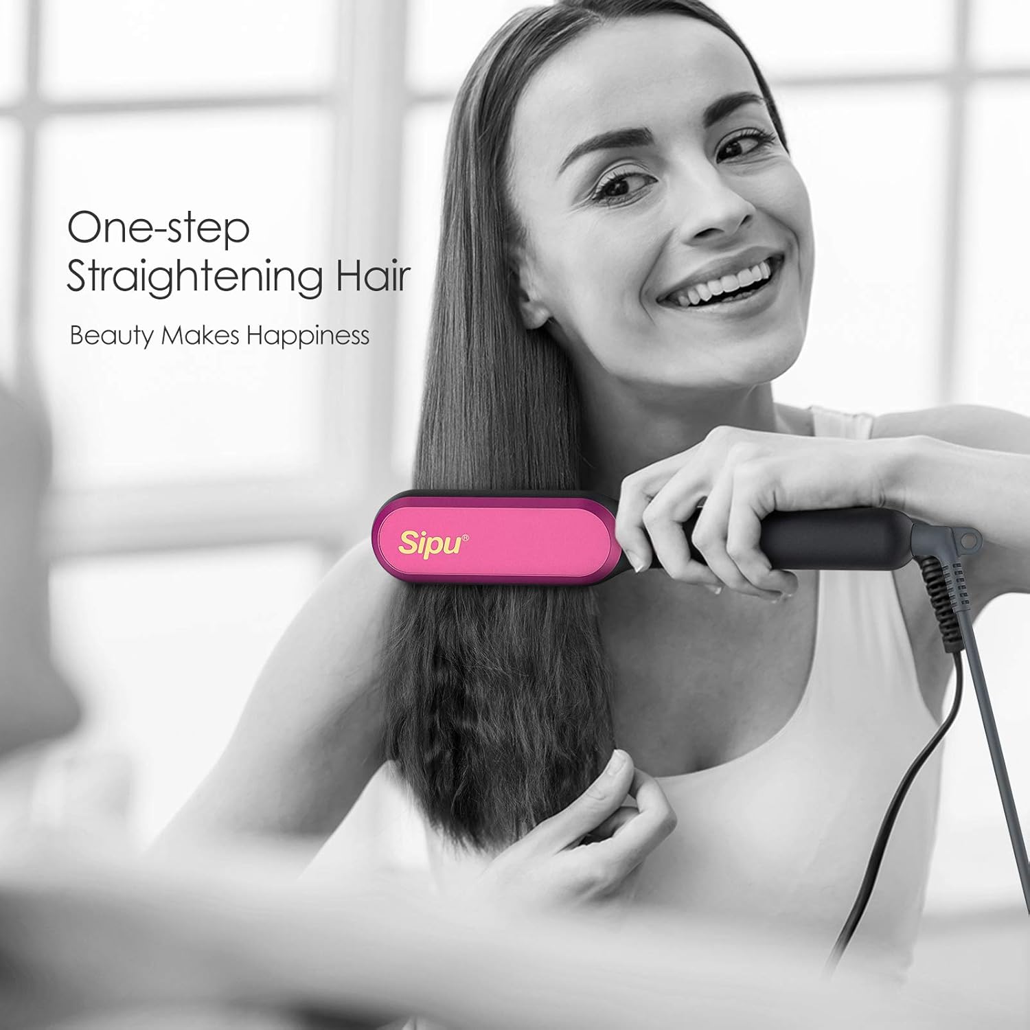 SIPU Hair Straightener Brush - Hair Straightener Comb and Hot Curling Iron for Women, Professional Straightener Brush with 7 Temp Settings & PTC Ceramic Heating & Global Volt, Best for Salon at Home: Health & Personal Care