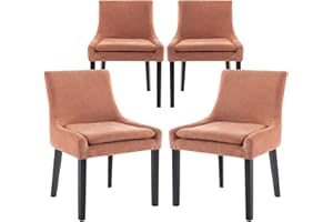 COLAMY Modern Dining Chairs Set of 4, Upholstered Corduroy Accent Side Leisure Chairs with Mid Back and Wood Legs for Living Room/Dining Room-Pink