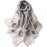 Jeelow Silk Wool Floral Fashion Scarf Shawl Wrap Lightweight Sheer For Women Floral Embroidery Wedding Party Prom