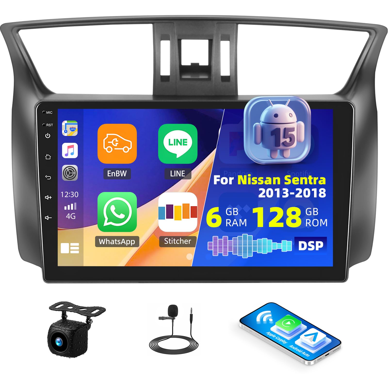 Photo 1 of [6G+128G] Android 15 Car Stereo for Nissan Sentra 2013-2015 with Wireless CarPlay Android Auto,10.1" Touchscreen Car Radio with Mirror Link Voice Control WiFi/GPS,Bluetooth,FM/RDS SWC+Backup Camera