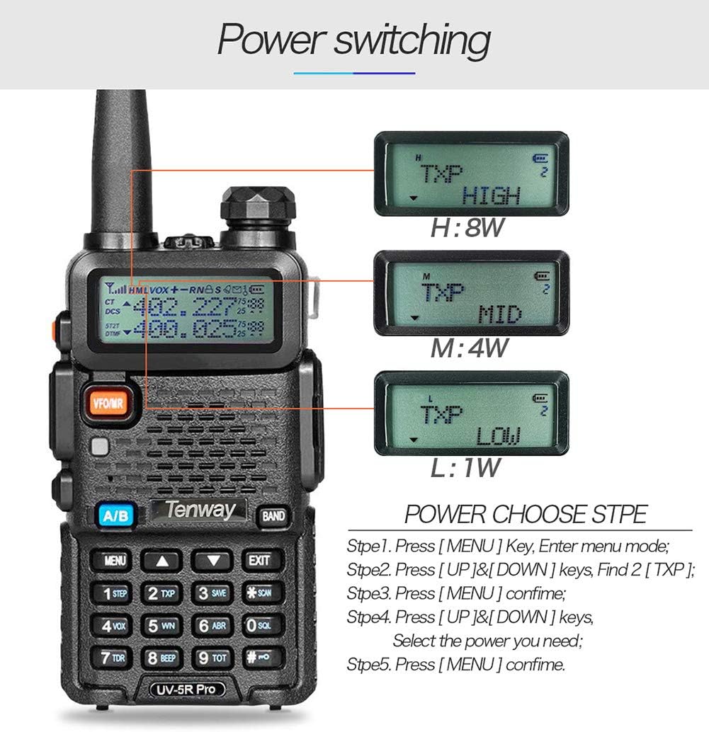 Ham Radio Walkie Talkie UV-5R Pro 8-Watt Dual Band Two Way Radio with one More 3800mAh Battery and Handheld Speaker Mic and NA-771 Antenna and USB Programming Cable: Car Electronics