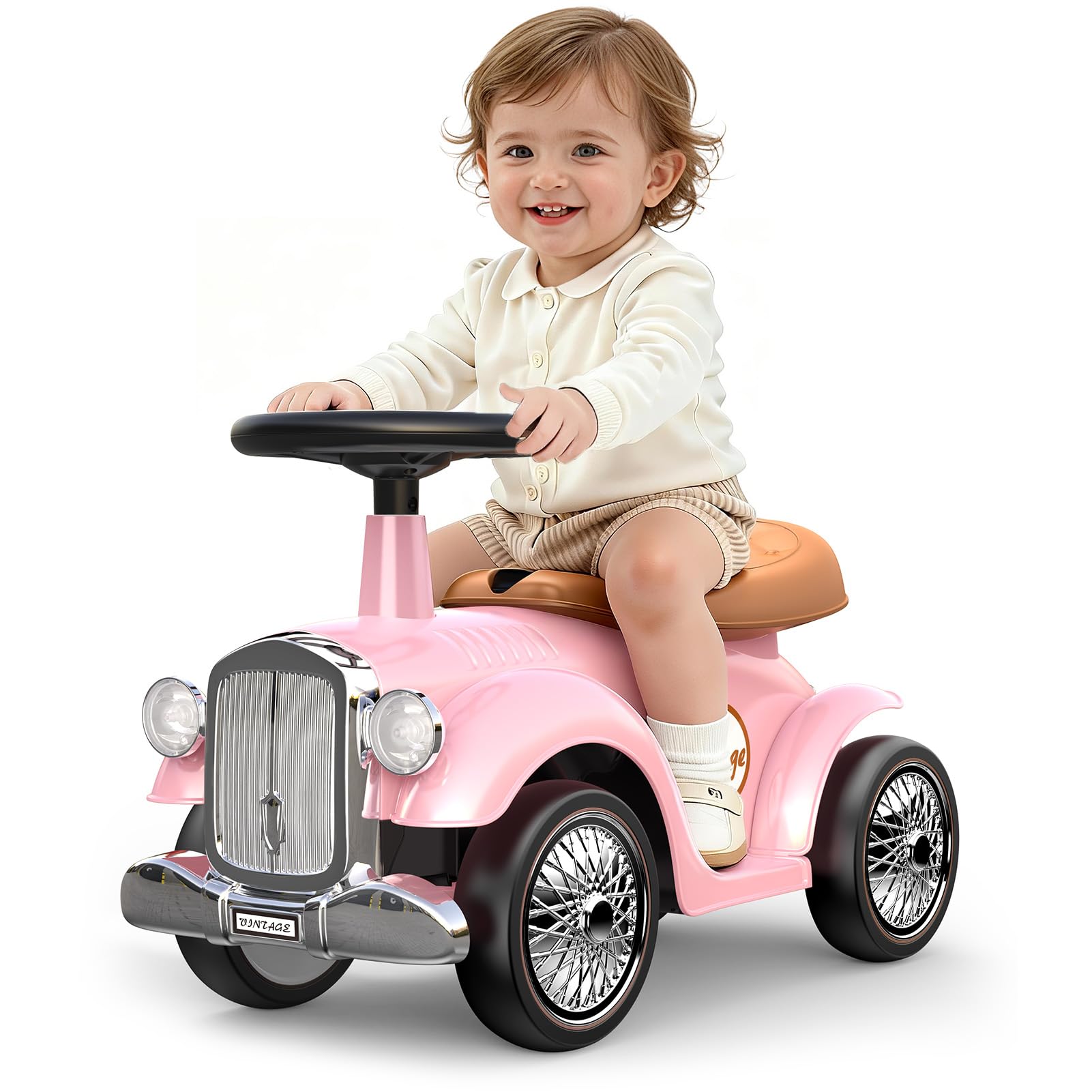 Naxudcoo Toys For 1 2 3 Year Old Boys Girls: Ride on Car With Under-seat Storage, Ride on Toys With Steering Wheel & Horn, Push Along Cars Indoor Outdoor Toys For Girls Boys (Pink)