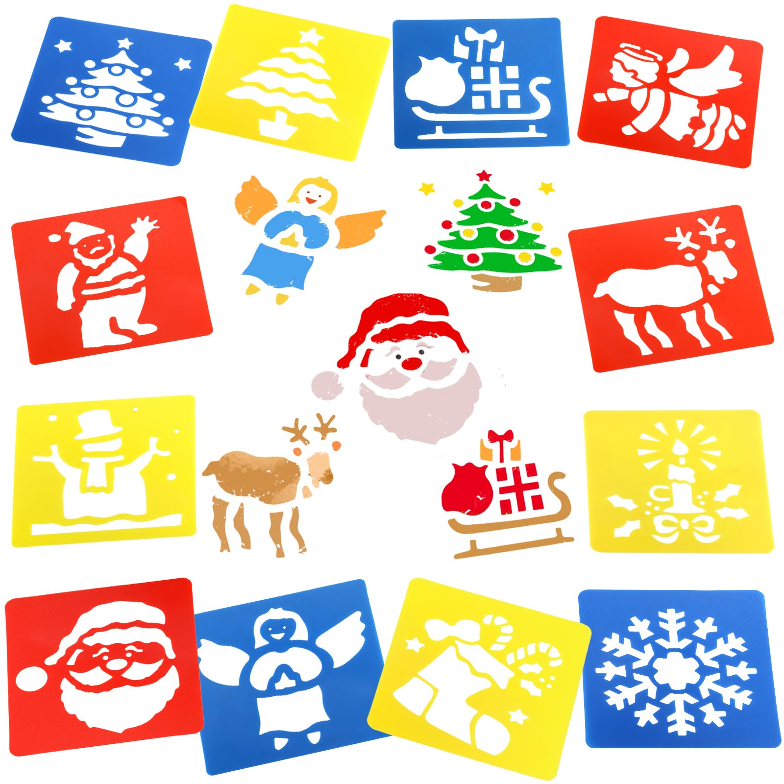 DPKOW 12pcs Christmas Stencils Crafts for Kids, Xmas Painting Stencils Drawing Template Card Making kits DIY Craft Painting Supplies, Reusable Washable