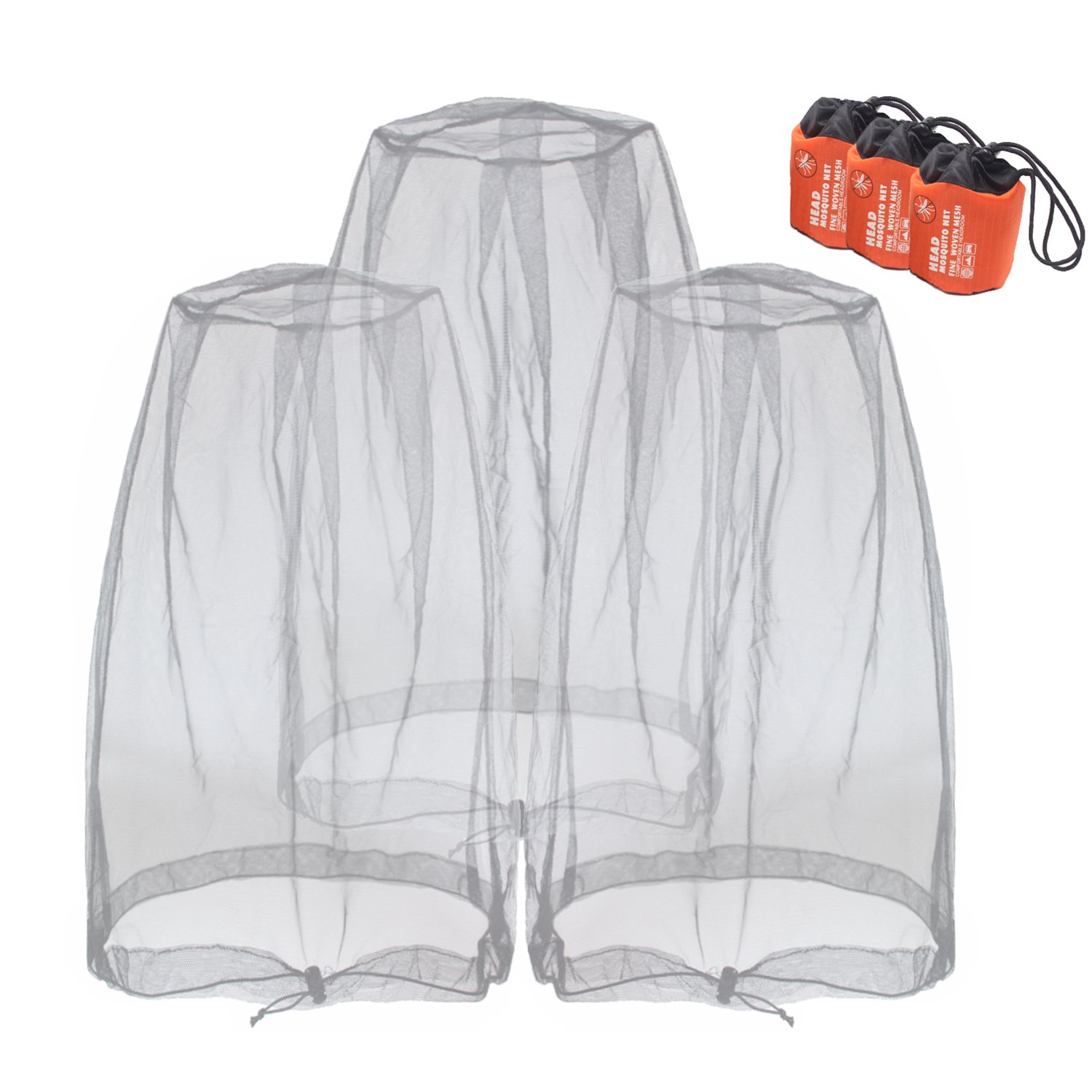 Anvin Mosquito Head Nets Gnat Repellant Head Netting for No See Ums Insects Bugs Gnats Biting Midges from Any Outdoor Activities, Works over Most Hats Comes with Free Stock Pouches (3pcs, Grey)